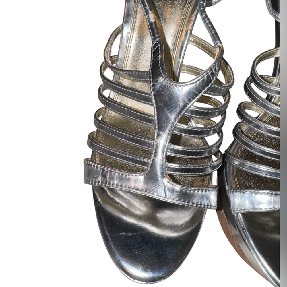 BEBE SILVER platform Carmelo wedges women’s cork heels shoes size 10 - Picture 4 of 17